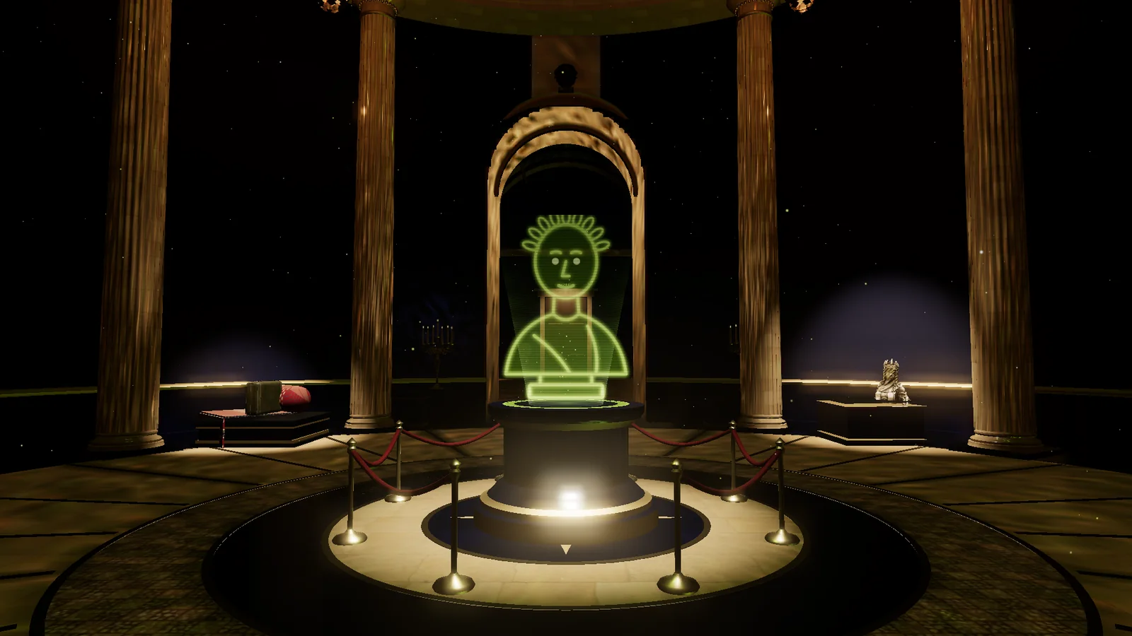The demo: Augustus as a radium hologram on his plinth in the rotunda
