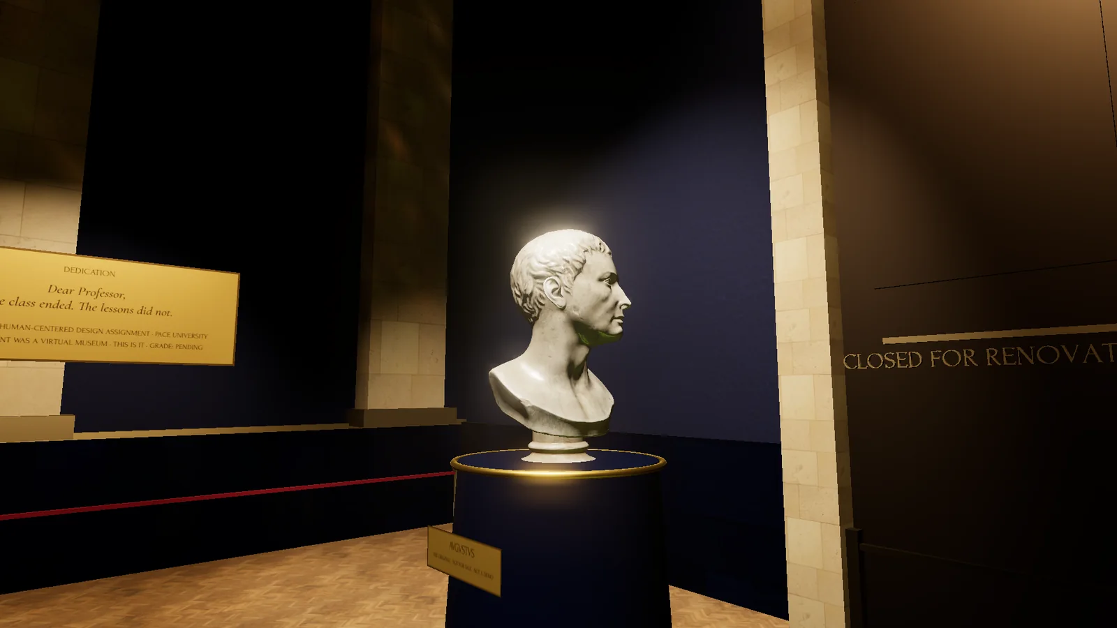 The original: the marble bust of Augustus on a plinth in the corner of the gallery