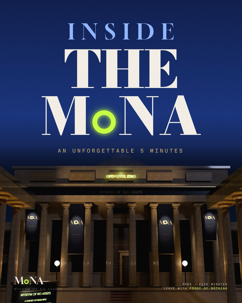 Poster: Inside the MoNA, an unforgettable five minutes, above the lit facade